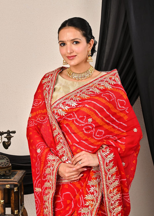 Pure Chinon Georgette Bandhani Saree