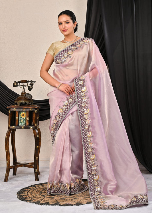 Tissue Saree With Patch Border
