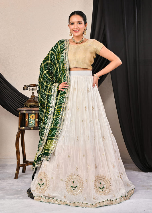 Russian Silk Lehenga with Pure Gajji Silk Ghatchola Dupatta