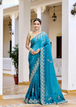 Elegant Teal Blue HO Silk Saree with Intricate Embroidery