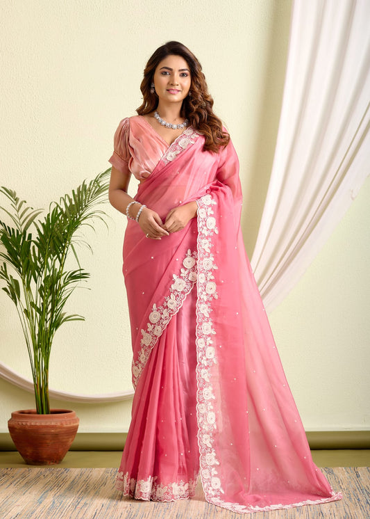 Glass Tissue Saree – A Symphony of Sheer Grace and Embroidery Elegance