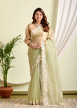 Glass Tissue Saree – A Symphony of Sheer Grace and Embroidery Elegance