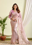 Blush Pink Tissue Silk Saree – A Symphony of Elegance & Embroidery