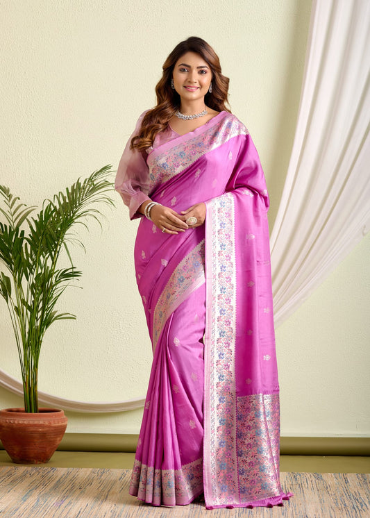 Magenta Cosmos Silk Saree – A Splash of Radiance and Regal Charm