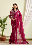 Wine Organza Saree – A Blend of Grace and Modern Elegance